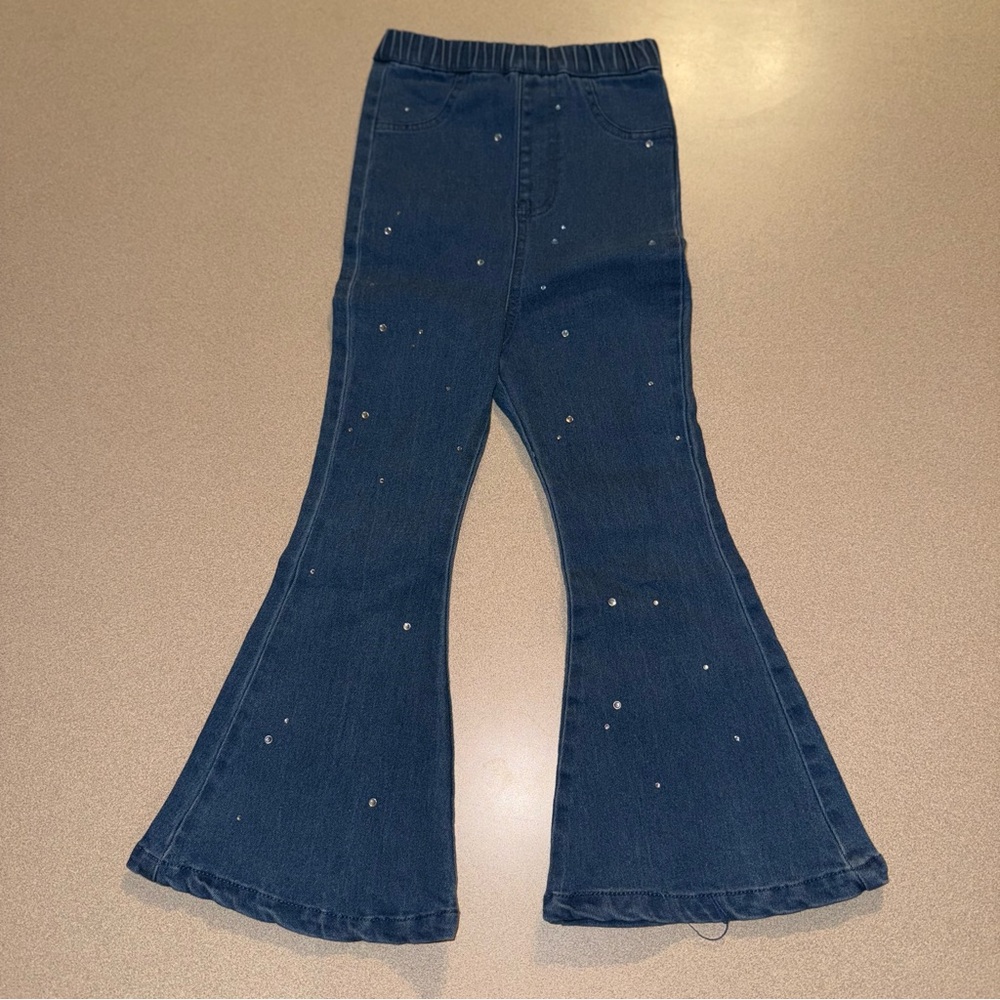 Bailey’s Blossoms Makenna Rhinestone Detail Flare Jeans Denim Blue girls size 5T